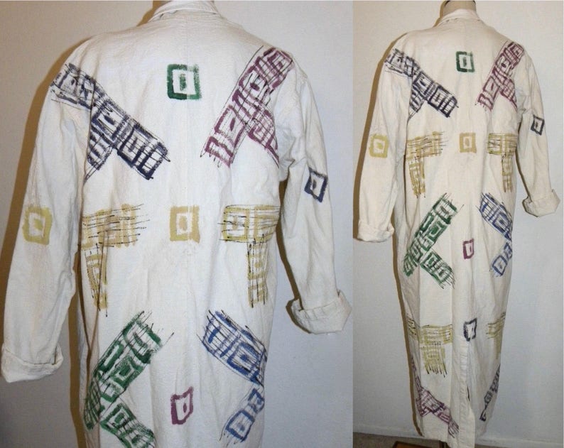 90s Hand Painted Cotton Coat Boho Oversized Duster Art to Wear 1990s OS image 4