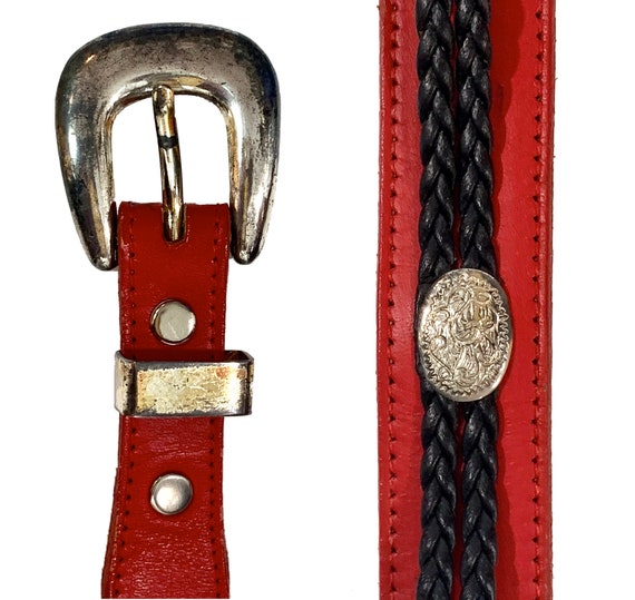 Vintage 80s Red Leather Nocona Belt | Western Sil… - image 3