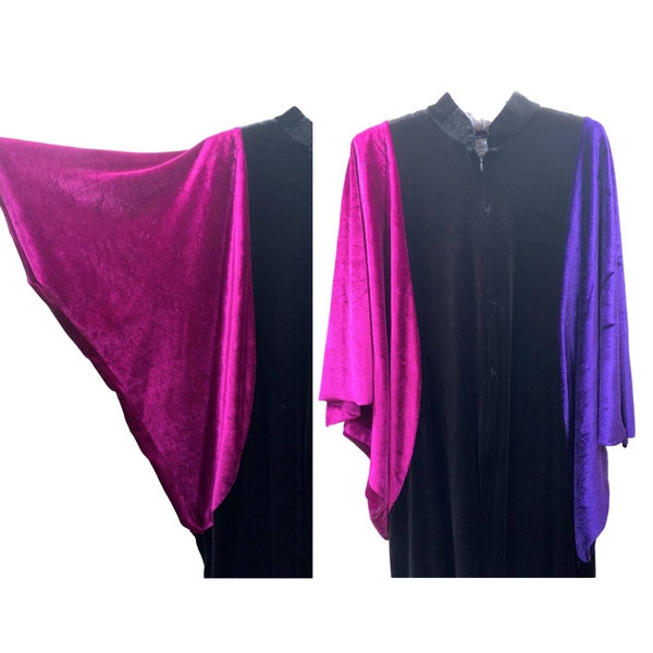 70s Color Block Velour Batwing Caftan |  Fuchsia Black Purple Maxi Dressing Robe