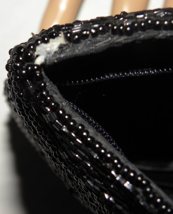 80s does 40s Black Beaded Silk Evening Bag | Smal… - image 5