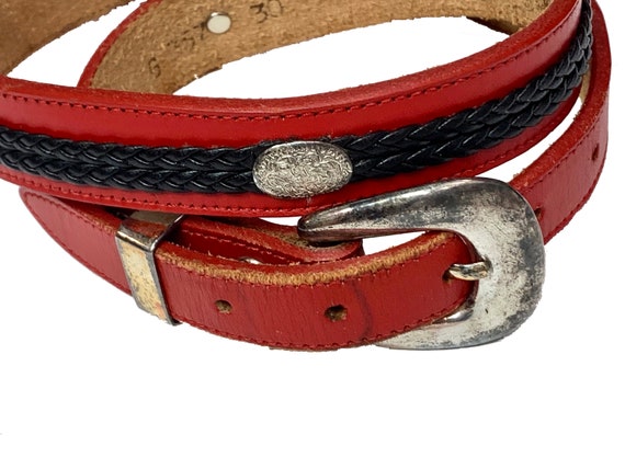 Vintage 80s Red Leather Nocona Belt | Western Sil… - image 1