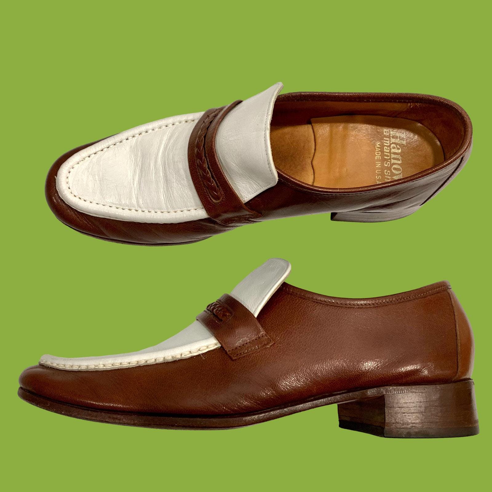 70s Hanover 2 Tone Brown & White Leather Loafers Men 9.5 D - Etsy