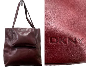 grand sac fourre-tout DKNY vintage en cuir sang de boeuf | 14 po. l x 13,25 po. x 3,5 po.