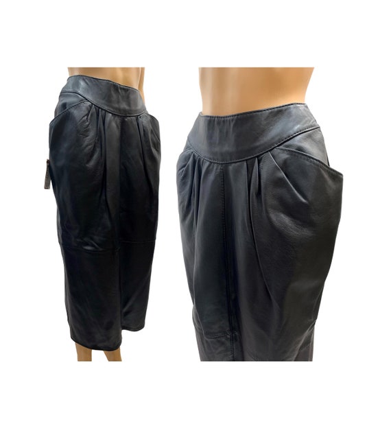 Vintage Luxe Black Leather Straight Midi Skirt | C