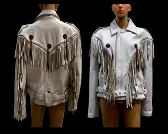 80s 90s Amazing Vintage Gold Fringe Leather Biker Jacket Gold 