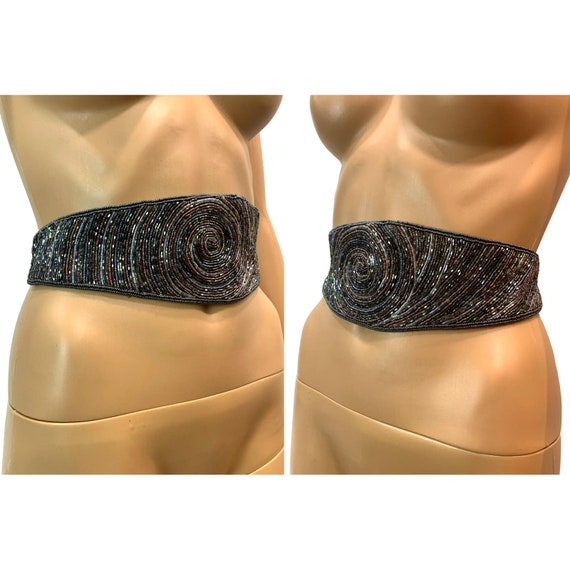 80s Handmade Heavily Beaded Silver Gray Belt | Ad… - image 4