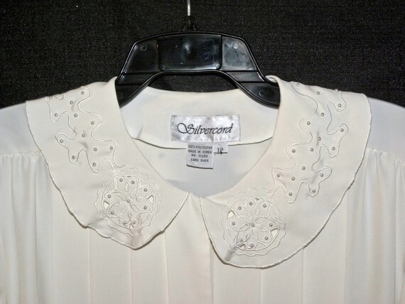 80s Ivory Tuxedo Pleat Blouse | Beaded Peter Pan … - image 2