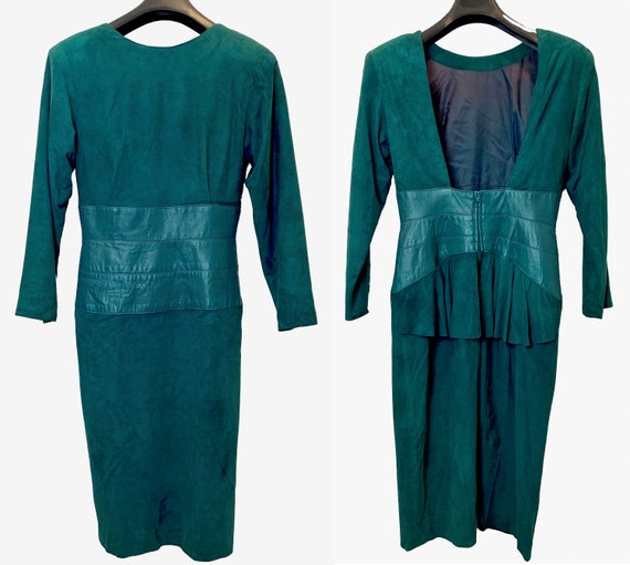 80s Ultra Soft Kid SUEDE Dress | Teal Leather Cor… - image 8