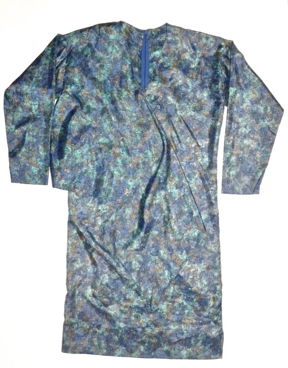 Vintage 60s Faux Wrap Dress | Mid Century Blue Gr… - image 9