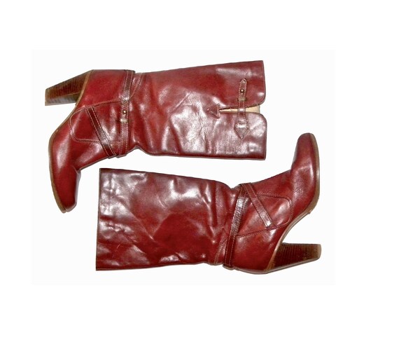 Vintage 70s Cognac Reddish Brown ZODIAC Boots | H