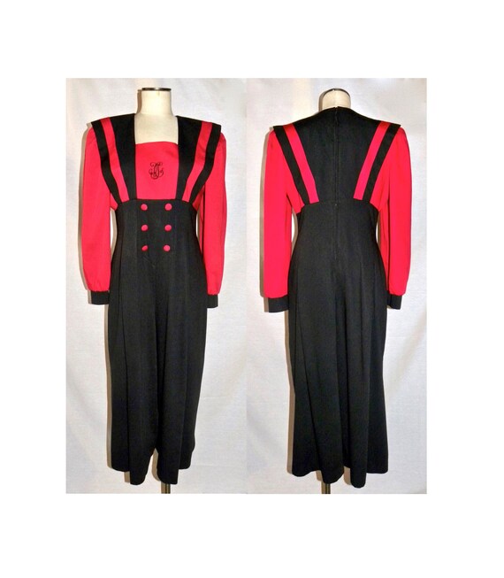 Vintage 80s Sailor Vibe Jumpsuit | Red & Black Wid