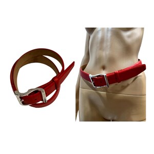 Vintage 90s DKNY Red Leather Metal Buckle Belt Medium Vintage | Accessories | Vintage 9s Dkny Red Leather Metal  main image 4
