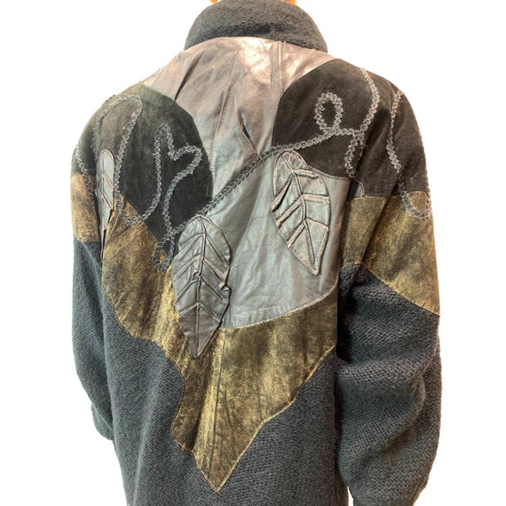80s Avant Gardé Sweater Coat w Leather & Suede | … - image 7
