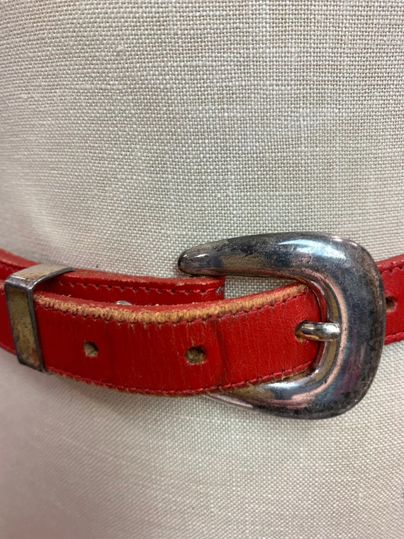 Vintage 80s Red Leather Nocona Belt | Western Sil… - image 9