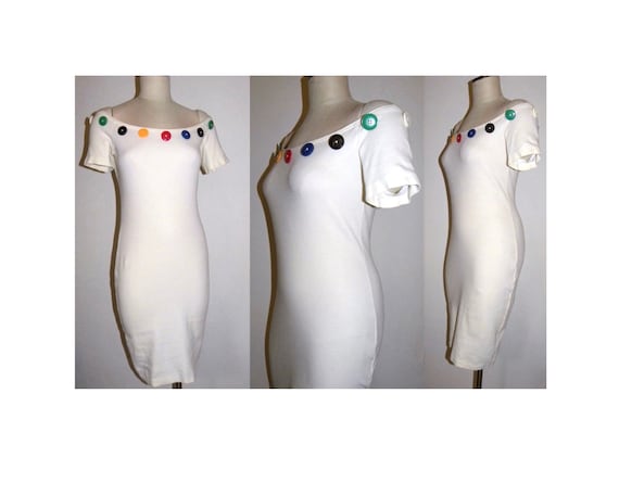Vintage 80s PATRICK KELLY White Button Detail Dres