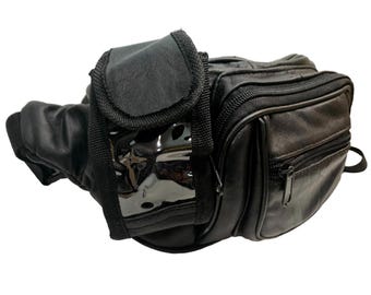 Vintage 90s Soft Black Leather Fanny Pack Belt Bag