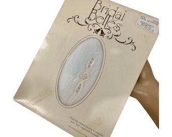 80er Jahre Brautschönheiten Strumpfhose | Schiere weißes Steuer Top w Beflockung Perlen & Strass | NOS Neu im Paket | Jahrgang M