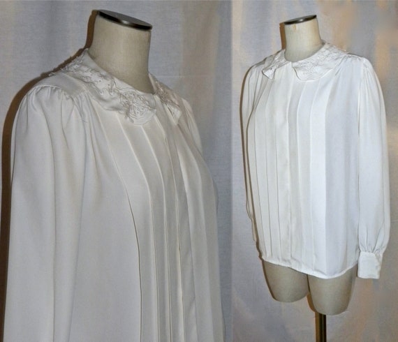 80s Ivory Tuxedo Pleat Blouse | Beaded Peter Pan … - image 8