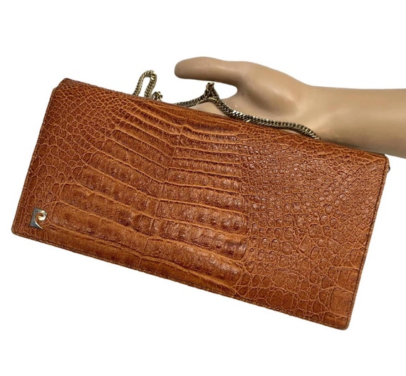 70s Pierre Cardin Alligator Clutch w Chain Strap … - image 1