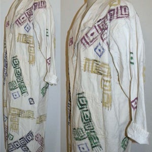 90s Hand Painted Cotton Coat Boho Oversized Duster Art to Wear 1990s OS image 7