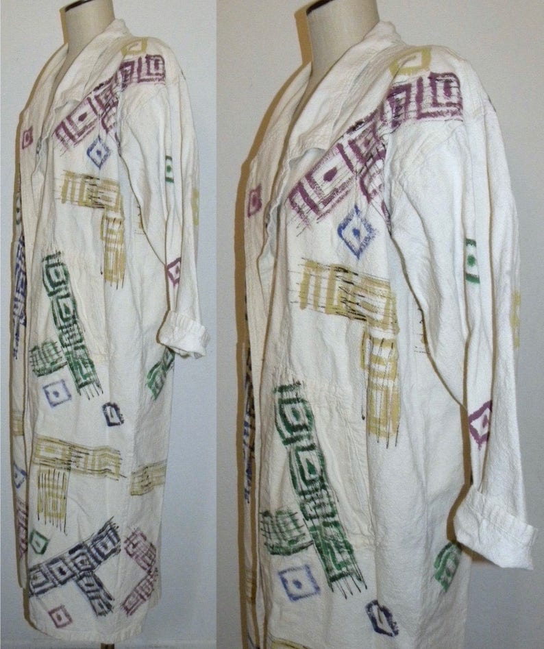 90s Hand Painted Cotton Coat Boho Oversized Duster Art to Wear 1990s OS image 7