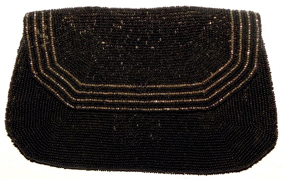 30s 40s Black Beaded Silk Evening Bag | Small Clu… - image 7