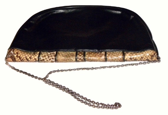 70s 80s Leather & Snakeskin Shoulder Bag | Large … - image 10