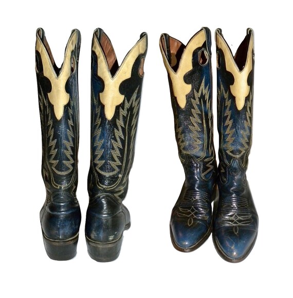 Vintage Boulet Cowboy Boots | Blue & Yellow Leathe