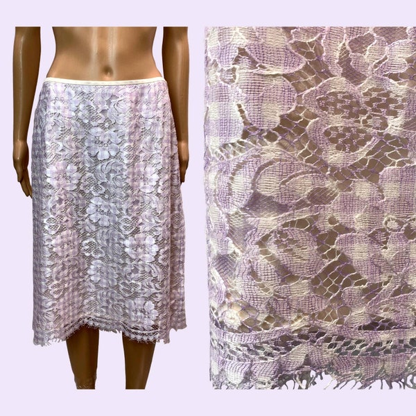 Escada Violet Lace over Silk Straight Skirt | Vintage 42 | W 30"