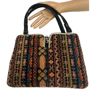 1960s Carpet Bag Vintage Mod Loop Wool Tapestry Handbag