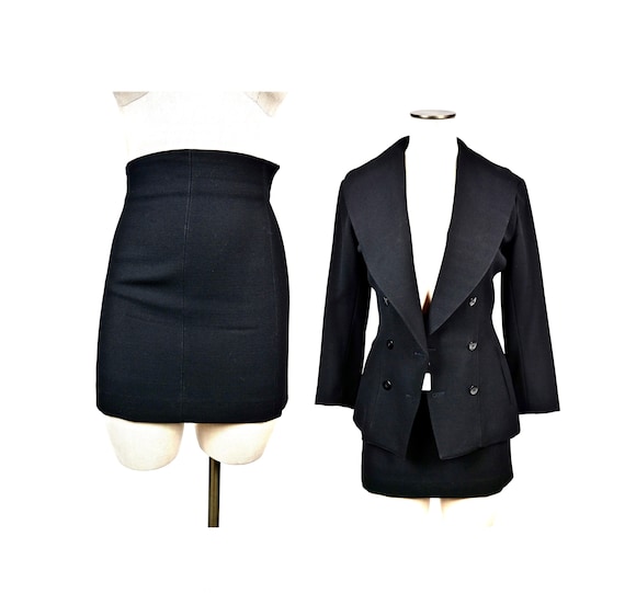 80s Azzedine Alaia PARIS Black Wool Suit | Mini S… - image 1