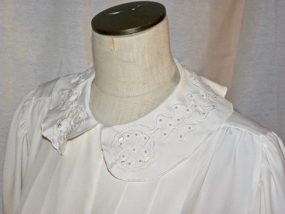 80s Ivory Tuxedo Pleat Blouse | Beaded Peter Pan … - image 3