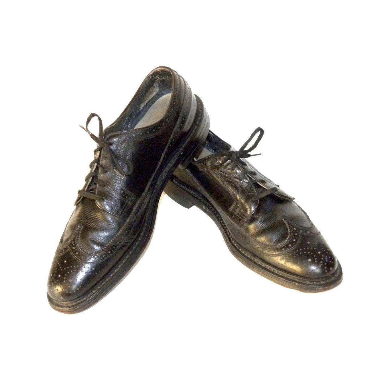 VTG 60s Executive Imperials O\'Sullivan Black Leather Oxford Wingtip shoes Sz 8 D O main image 3