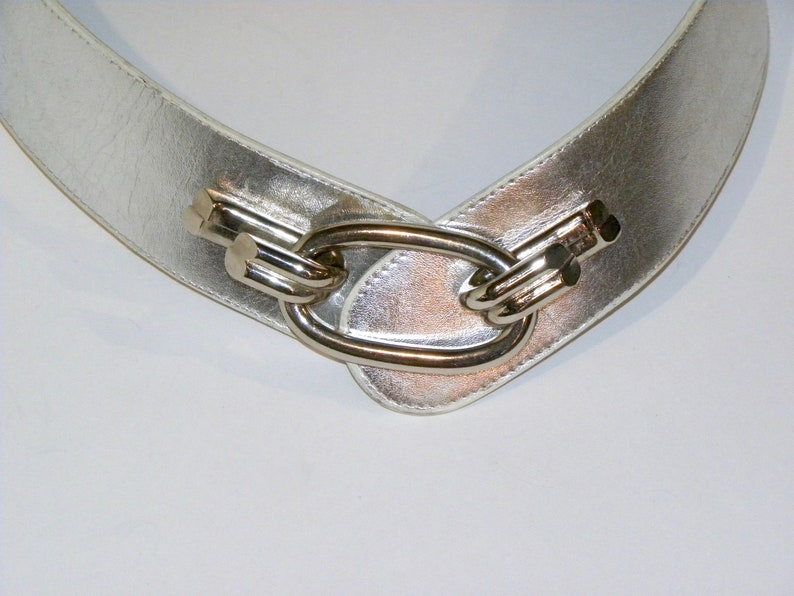 Vintage 80s SILVER Leather Belt MOD Avant Garde OOAK Magid image 0