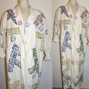 90s Hand Painted Cotton Coat Boho Oversized Duster Art to Wear 1990s OS image 3