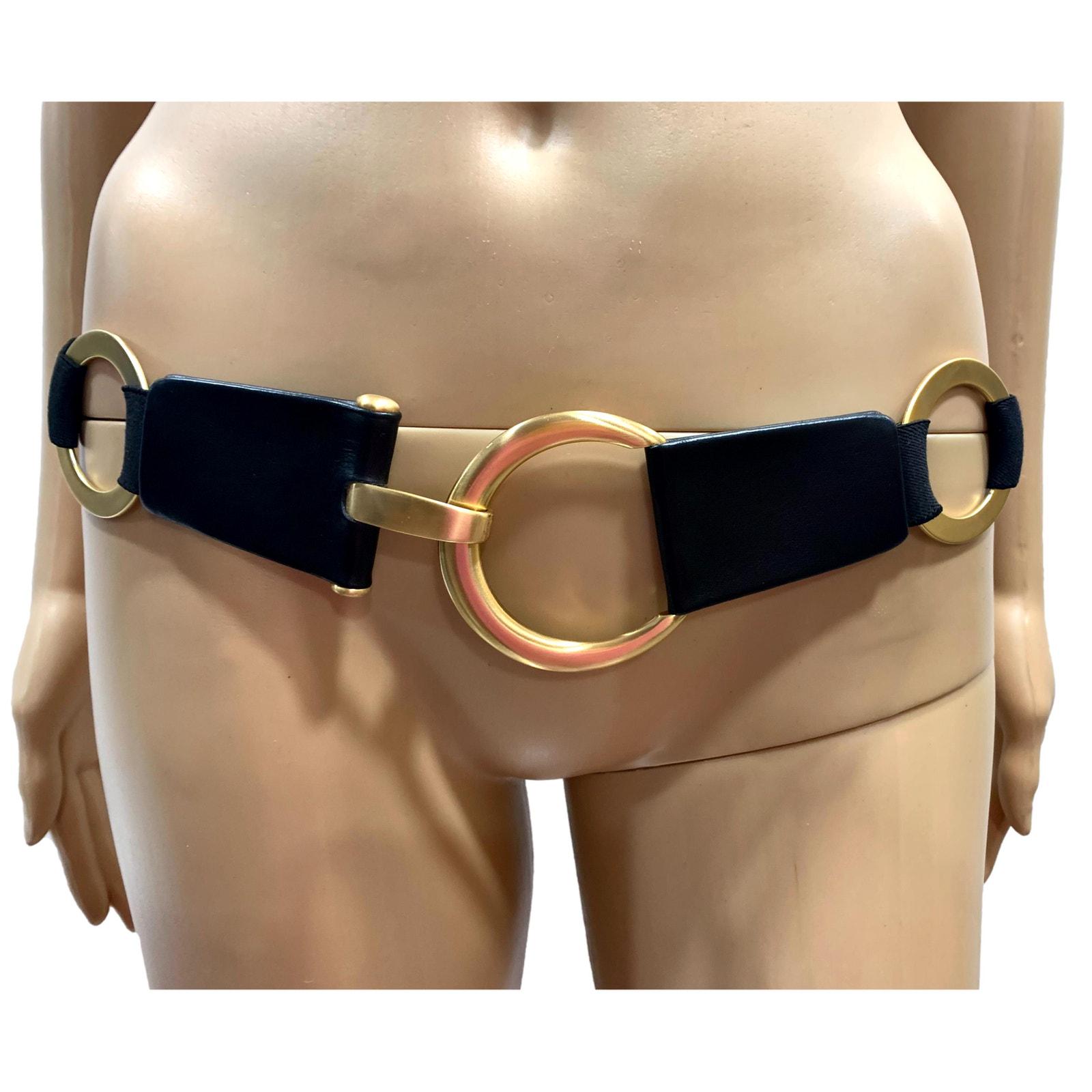 Suzi Roher Y2K Stretch Belt | Black Leather & Gold Ring  display picture 1