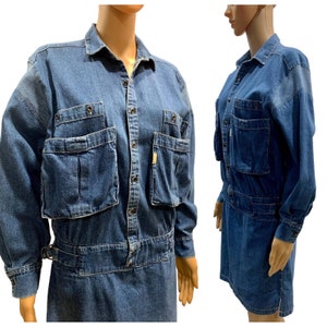 Vintage Jag Jeans Oversized Denim Drop Waist Dress | Large Pockets | VTG M fits S