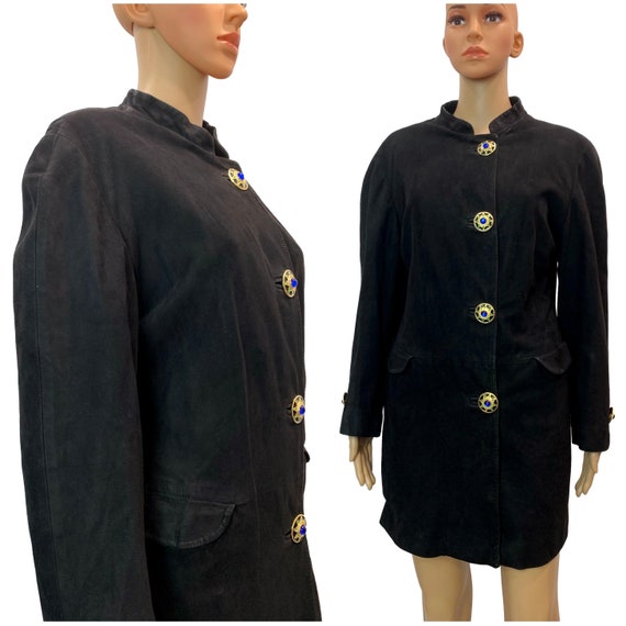 80s 90s Black KID Suede Jacket | Soft Leather AVA… - image 5