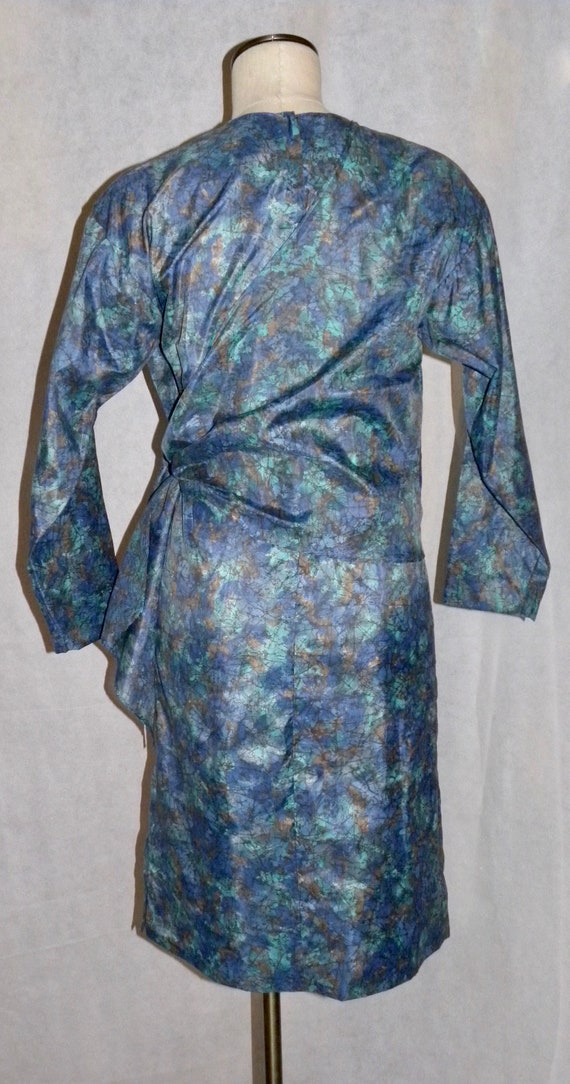 Vintage 60s Faux Wrap Dress | Mid Century Blue Gr… - image 8