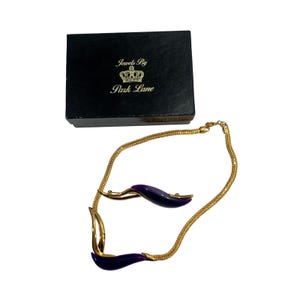 Vintage 80s NEW Park Lane Avant Gardé Gold & Purple Choker + Brooch