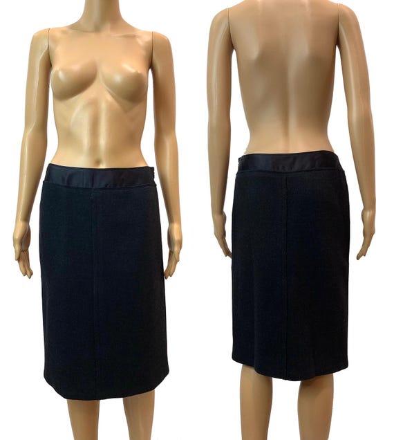 Y2K Prada Charcoal Wool Blend Pencil Skirt Italy 42 | W 28