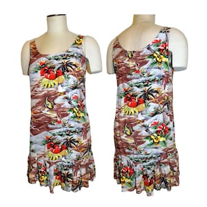 90s Hawaiian Print Rayon Sundress | Shift | Fits XS
