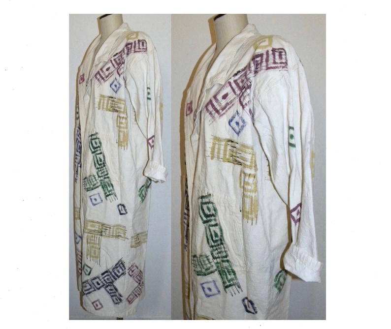 90s Hand Painted Cotton Coat Boho Oversized Duster Art to Wear 1990s OS image 2