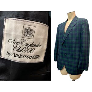 80s Anderson-Little New Englander Blue & Green Plaid Blazer | Sportcoat | Chest 40&quot;