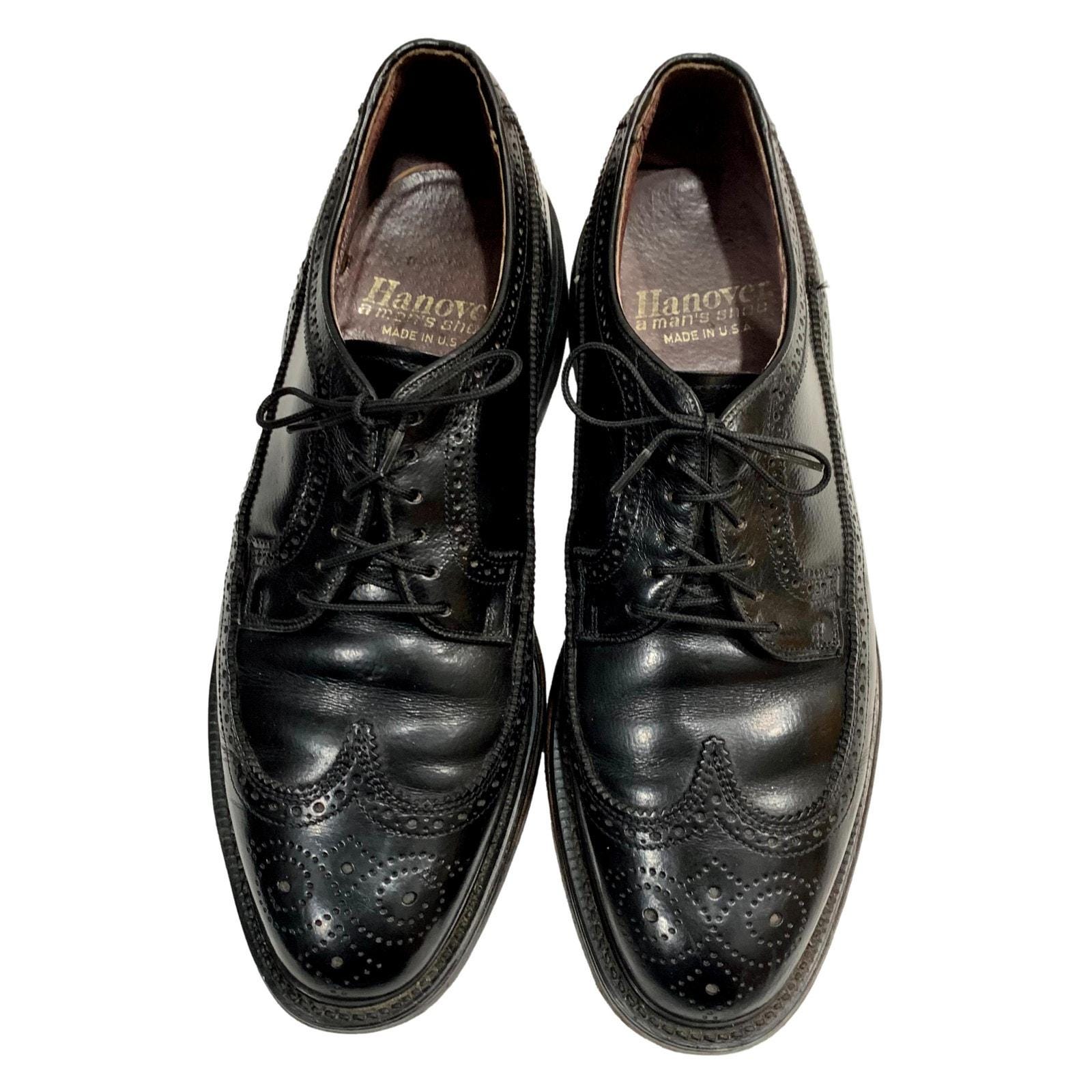 Vintage Hanover Black Leather Wingtips Longwings | USA 9.5 EEE Dress Shoe Wingtip Black Antique – Ace Marks main image 2