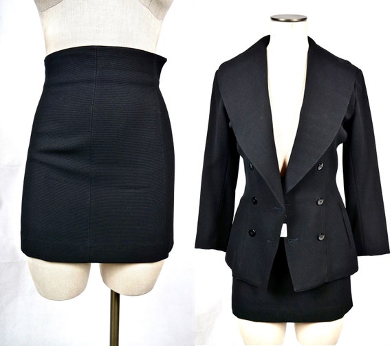 80s Azzedine Alaia PARIS Black Wool Suit | Mini S… - image 8