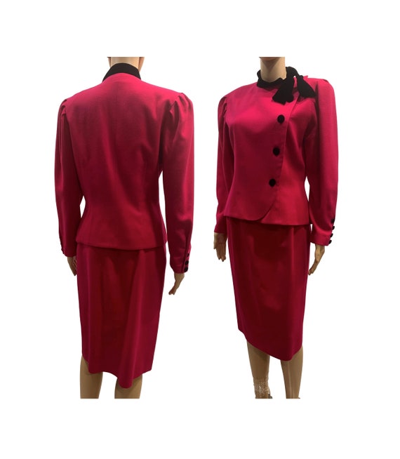 80s Albert Nipon Dark Pink Tailored Wool Skirt Suit Vintage Nippon 