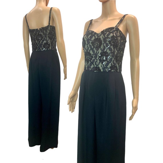 80s Nolan Miller Black Jumpsuit w Lace Beads and … - image 2