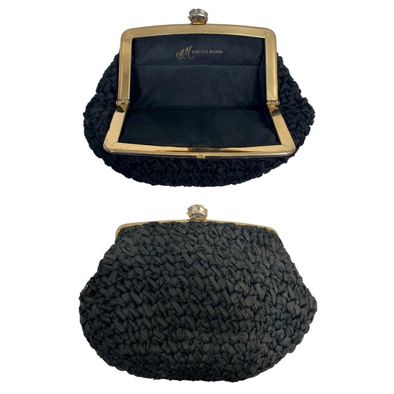 Lot 2 Vintage 50s Evening Bags Black Ribbon Gold … - image 7