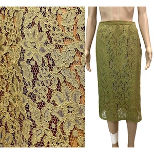 50s 60s Rockabilly Chartreuse LACE Pencil Skirt W 27&quot;